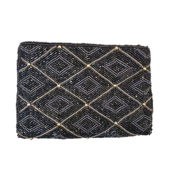 Neiman Marcus Vintage Beaded Mini Bag Coin Purse Black Gold - Picture 1 of 9